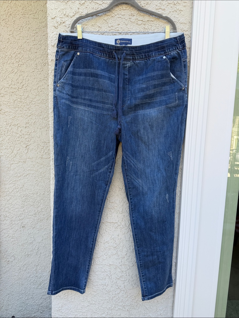 Democray Ab Technology High Rise Drawstring Waiat Distress Women's Jean Size 16